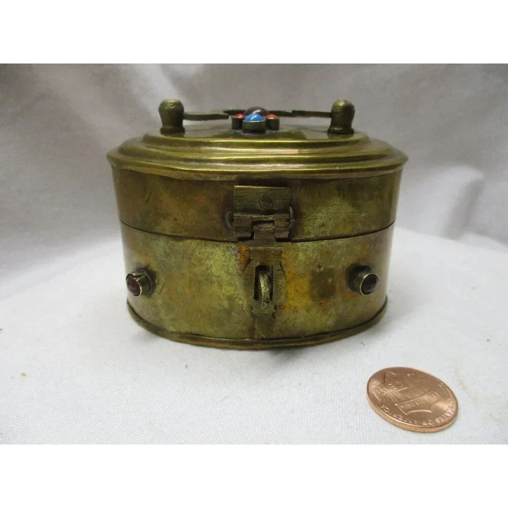 Oval Brass Box with Jewels, India, trinket‎ box, Jewelry box,